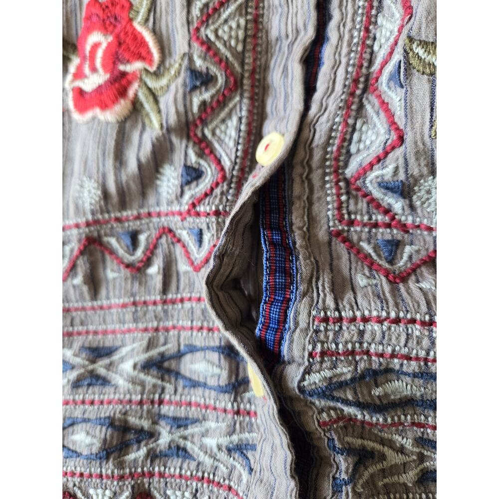 Johnny Was 3J Workshop Button Top Floral Embroidered Sz Medium Gray Boho Western - Picture 8 of 11